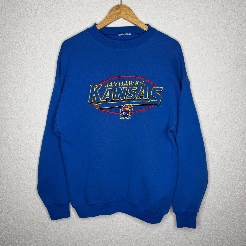 Vintage Kansas Jayhawks Crewneck Sweatshirt Royal Blue Embroidered